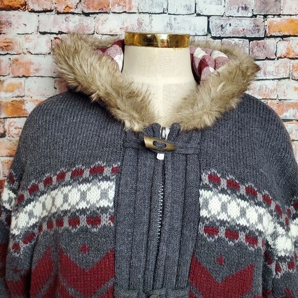 Jeans by Buffalo Hooded Toggle Button Fair Isle Sweater Jacket - Picture 3 of 12
